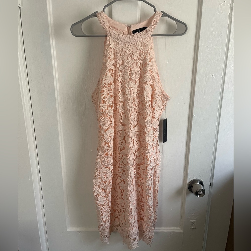 Pink lace lulus cocktail dress new with tags
